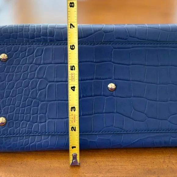 MCM Navy Crocodile Embossed Satchel with Gold Studs - Picture 9 of 11